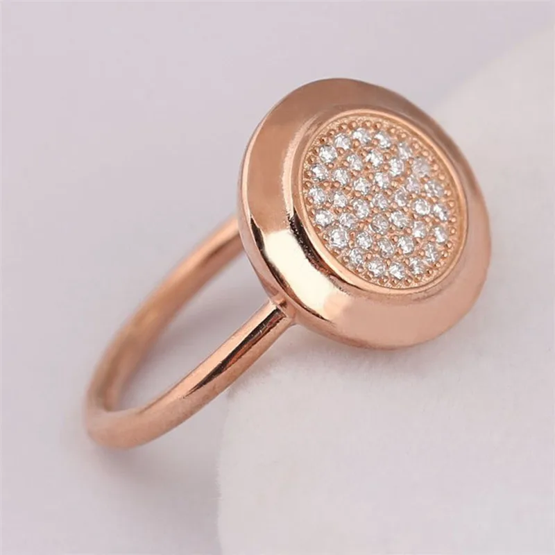 

Original 925 Sterling Silver Rose Gold Pave Logo With Crystal Rings For Women Wedding Gift Fashion Jewelry