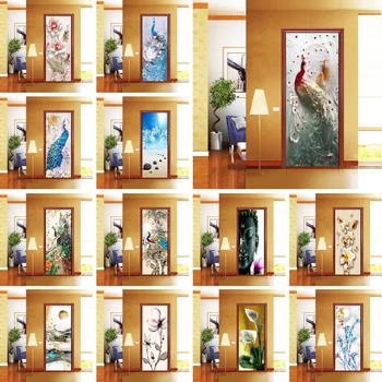 

Modern Flower Landscape Door Stickers DIY Wallpaper Waterproof Self-adhesive Poster Room Decoration Home Design Customized