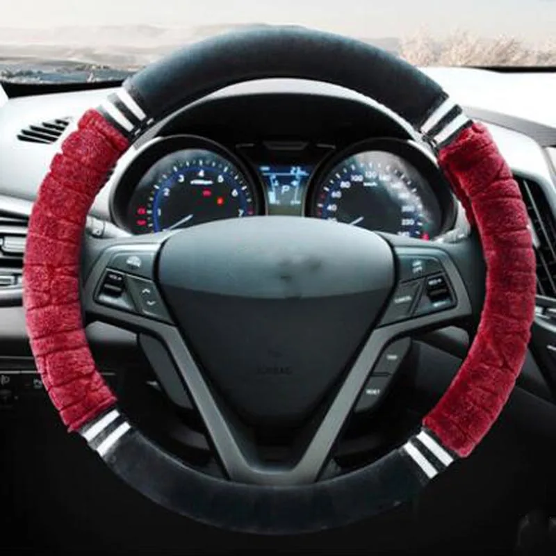 Зимний короткий плюшевый автомобильный чехол на руль 3D сохраняет тепло Противоскользящий диаметр 36,38 40 см плюшевый материал
