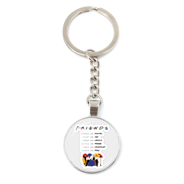 Friends TV Show Pendant Keychain Character Cartoon Fun Pattern 25mm Glass Cabochon Key Ring Keyholder Good Friend Gift