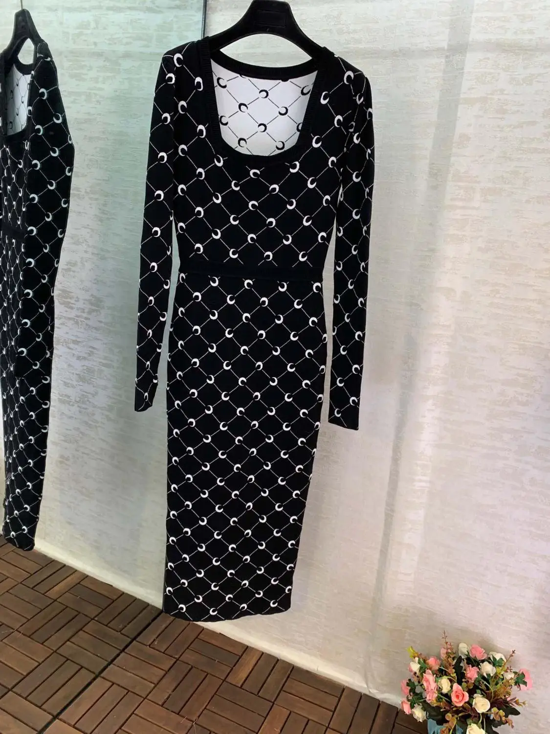 11,26 высококачественное новое винтажное платье с принтом Луны и квадратным воротником, модное трикотажное облегающее платье с разрезом