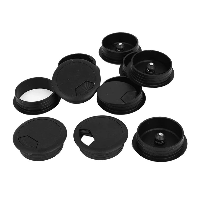 

10 Pcs Round Plastic Computer Desk Cable Grommet Hole Cover 50mm Black