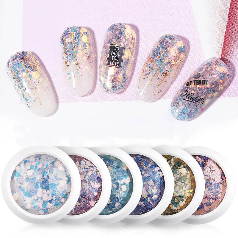 

Mix Nail Mermaid Glitter Flakes Sparkly 3D Hexagon Colorful Sequins Spangles Gel Polish Manicure Nails Art Decorations