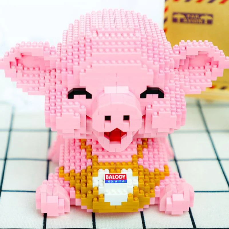 

Cute Animal Pink Pig Building Blocks Model Compatible With Small Particle Assembly Creative Educational Toys Gifts For Children