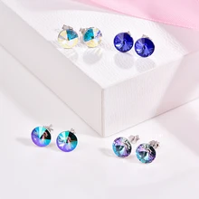 Серьги с кристаллами Swarovski, 925 пробы, серебряные, круглые серьги для женщин, новые модные серьги-гвоздики, свадебные, офисные, ювелирные изделия