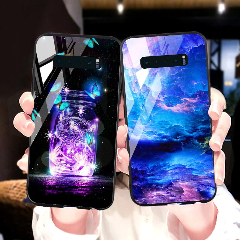 Роскошный чехол для телефона из закаленного стекла samsung galaxy S10 S9 S8 plus силиконовый