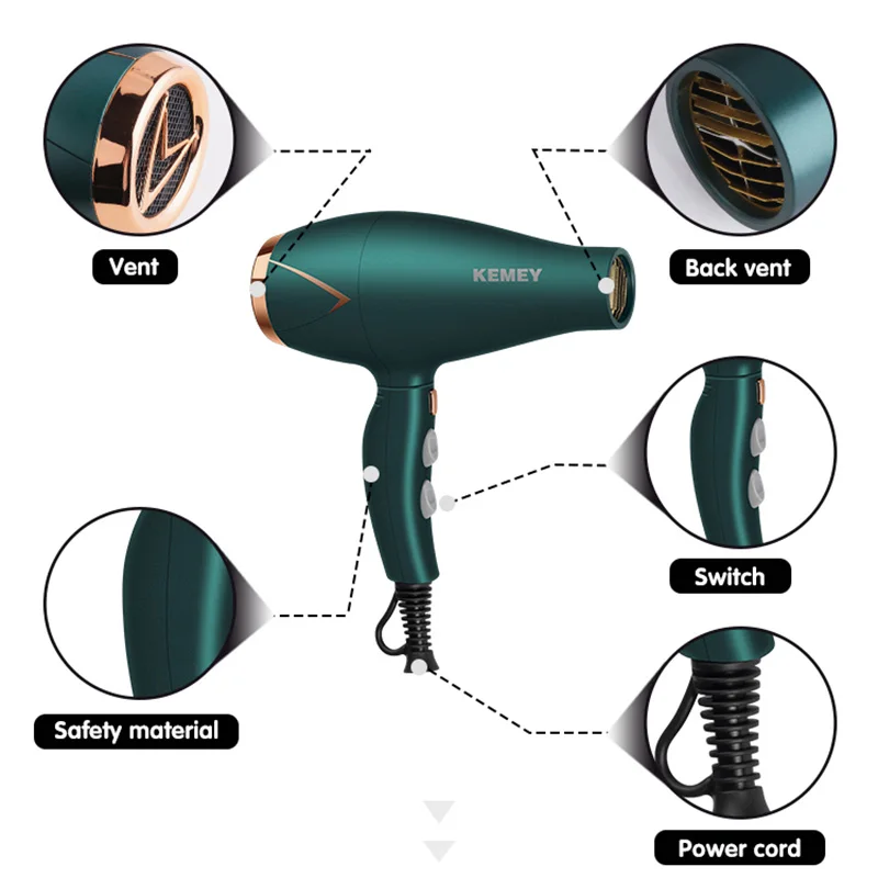 Kemei 3500W Hot and Cold Wind Hair Dryer Foldable Compact Blow Dryer Hairdryer Hair Styling Tools for Salons and Household Use 2