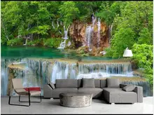 

3d wall murals wallpaper for walls in rolls Green forest flowing water waterfall scenery decor Custom mural 3d photo wallpaper