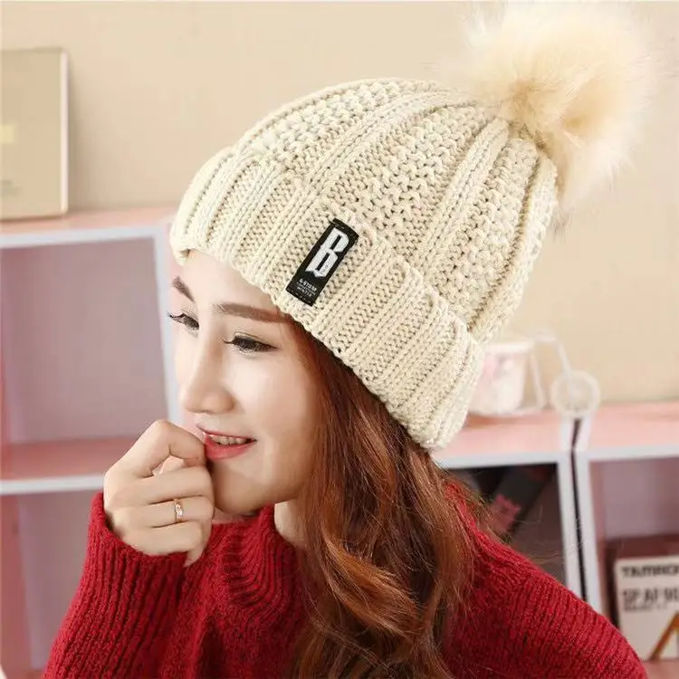 

Women Simple Faux Fur Pom Pom Hat Pompom Hat Winter Hats for Women Knitted Beanie Women Girls Winter Caps Skullies Beanies Warm