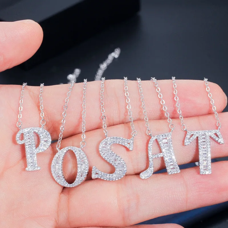 

Zircon Alphabet Pendants A-Z Letter Pendant Necklace for Women Shinning 26 Initial Collares Charms Necklaces Jewelry Femme