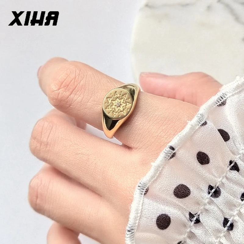 XIHA, золотые, 925 пробы, серебряные кольца для женщин, минималистичное, регулируемое,, готическое, квадратное, Кристальное, звездное кольцо, корейский стиль, ювелирное изделие