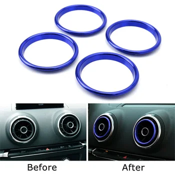 

New Arrival High Quality 4pcs Alloy Blue AC Air Conditioner Vent Decoration Ring Covers For A3 S3 RS3