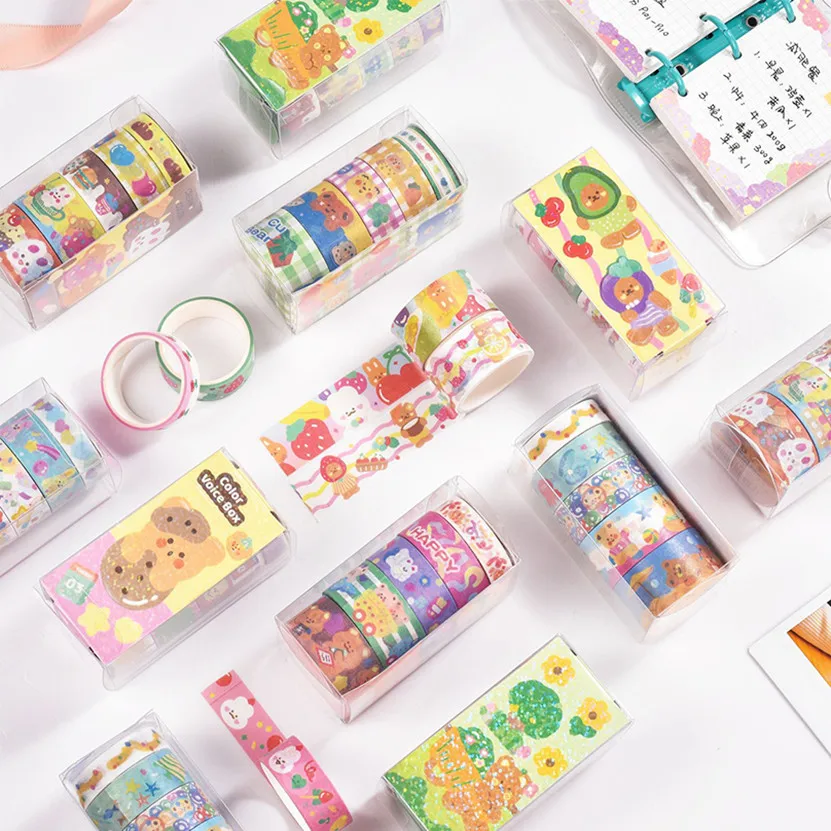 Kawaii Washi Tape 5Rolls Korean Stationery Material Escolar Papeterie Cute Stickers Masking Tape Scrapbook Adhesiva Washitape 2