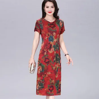 

Elegant Dresses Summer Women 2020 Short Sleeve Floral Print Loose A-line Dress Casual Lady Slim Sundress Female Plus Size#35