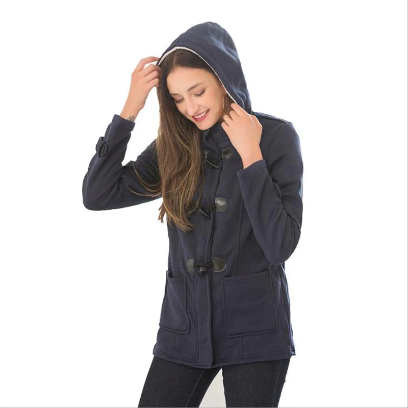 amazing  Women Basic Jackets 2019 Navy Causal Coat Autumn Women's Overcoat Zipper Outwear Jacket Female Hood