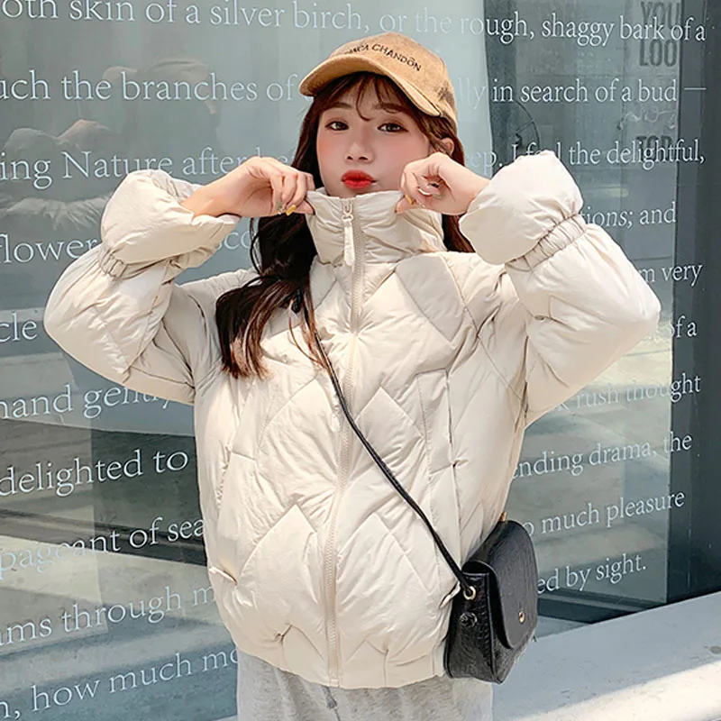 New Women Winter Short Coat Female Stand Collar Parka Thick Cotton Casual Jacket Autumn Warm Fashion Padded - Color: Beige