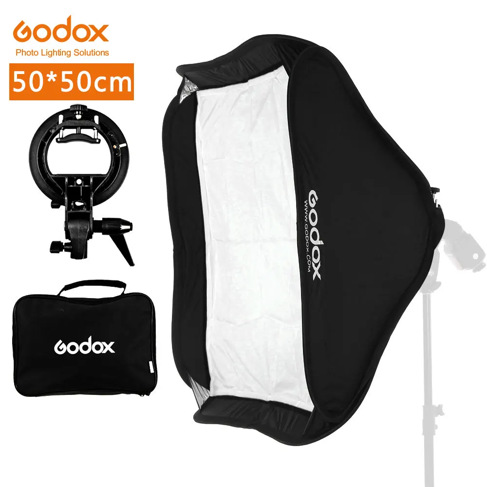

GODOX 50x50cm Flash Speedlite Softbox + S Type Bracket Stable Bowens Mount Flash Bracket Mount Foldable Softbox Kit Soft Box Set