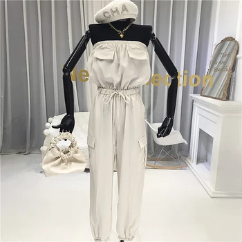 

Sexy Off Shoulder Jumpsuits for Women 2020 Summer Streetwear Fashion Pockets Solid Rompers Womens Hot New Trends
