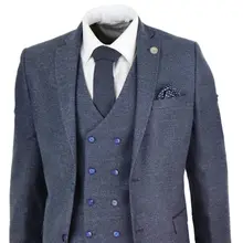 Мужской синий костюм из 3 предметов с двубортным жилетом, костюм из 3 предметов, приталенный винтажный свадебный смокинг