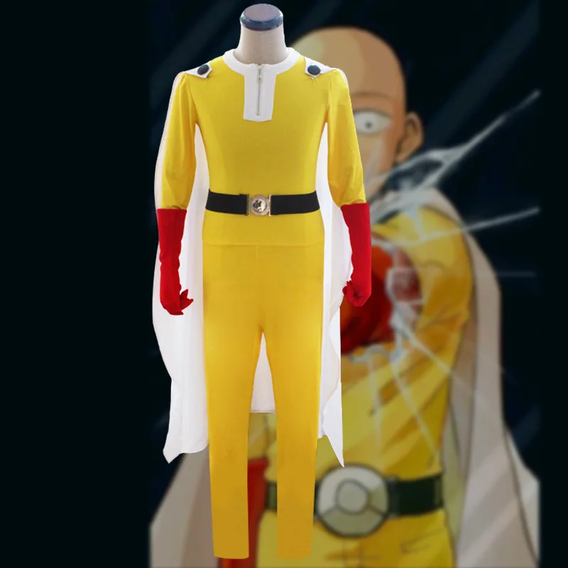 Один удар человек Косплей костюмы Сайтама Плащ комбинезон пояс перчатки полный