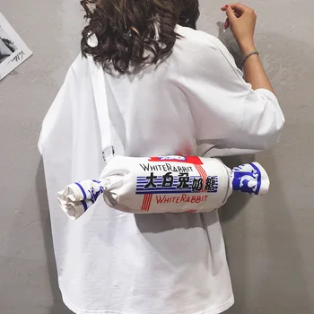 

Cartoon bag women's bag 2020 new cute canvas girl personality big white rabbit candy one shoulder trend zipper messenger bag