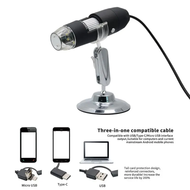3 в 1 Микроскоп usb type-C Micro-USB 2MP 1080p 1000X Лупа Камера Эндоскоп для android-Phone OSX Windows PC
