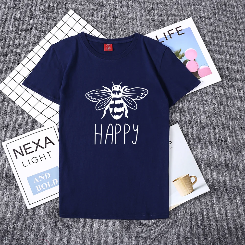 Высококачественная женская футболка с принтом Happy Bees, хлопковые повседневные футболки, большие размеры 190 кг, женские топы с короткими рукавами, 16 цветов