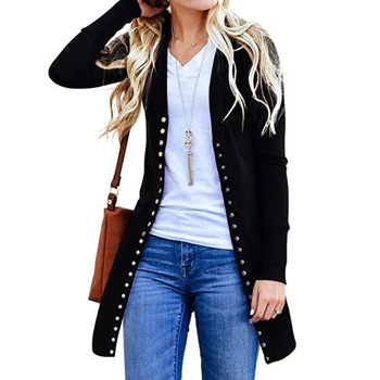 

2019 Womens Long Sleeve Solid Pockets Cardigan Sweaters Streetwear Outwear Tops