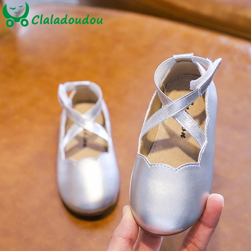

Claladoudou 14-16cm brand New Spring Autumn Girls Dance Shoes Pink Black Silver Pure Strap Round Toe Ballet Shoes For Princess