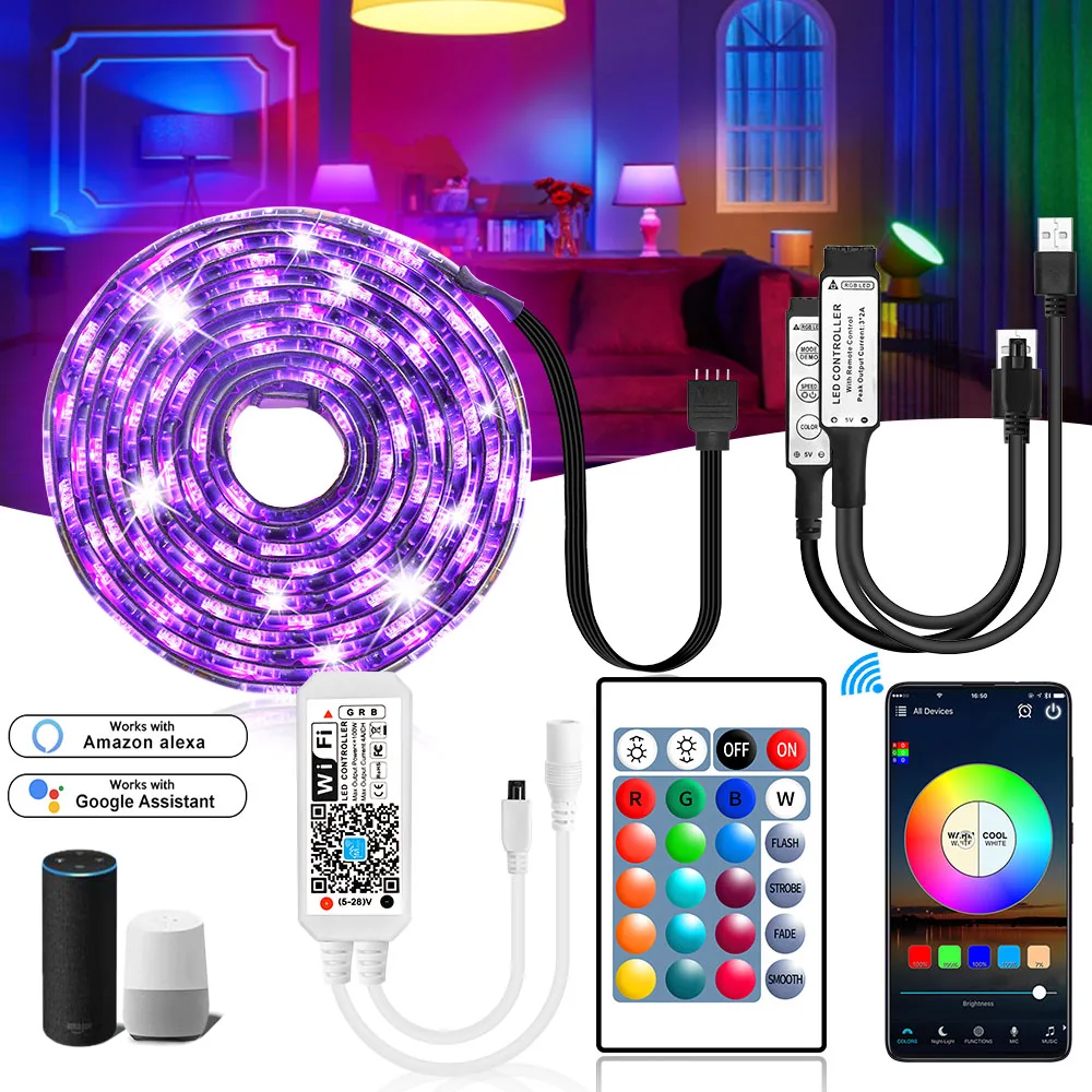 Светодиодная лента с Wi Fi RGB 5050 SMD USB Диодная светильник Кая для подсветки