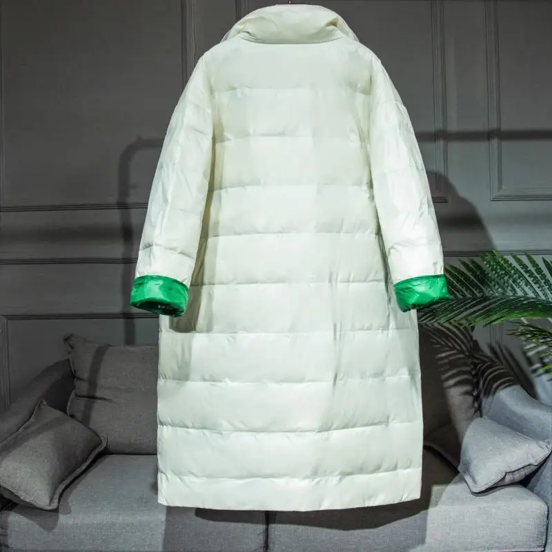 Зимний пуховик женский длинный свободный модный белый утиный пух новое зимнее пальто женская верхняя одежда повседневное дикое пуховое пальто для женщин