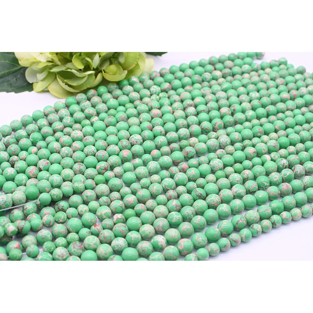 6-10mm Natural Smooth Apple green Emperor Song Round stone beads For DIY Bracelet Necklace Jewelry Making Strand 15