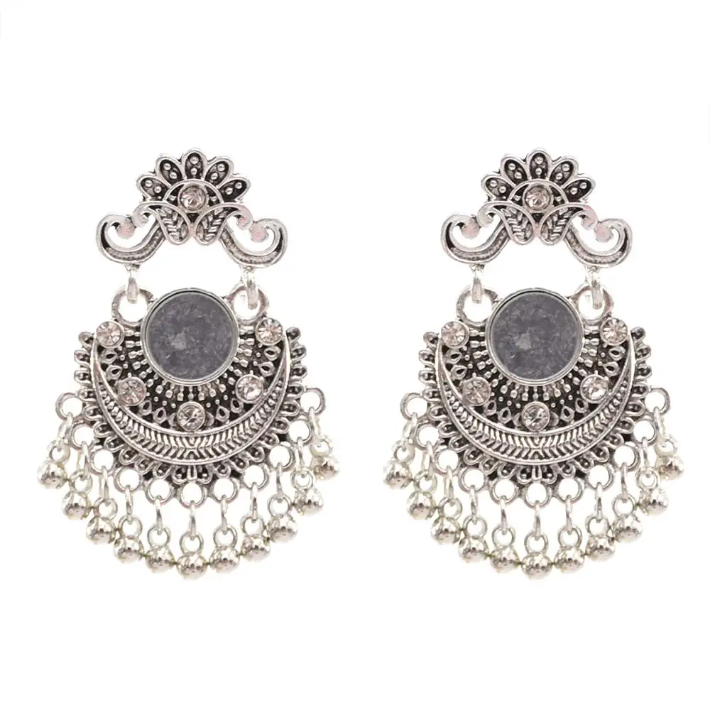 Oxidized Silver Colour Earring Jumka Jumki Mirror Afghani Style Jewellery Uk New 