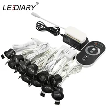Lediary mini luminária led de 12v, conjunto de lâmpadas regulável com controle remoto, teto embutido, 1.5w, 27mm luzes pretas do armário do armário