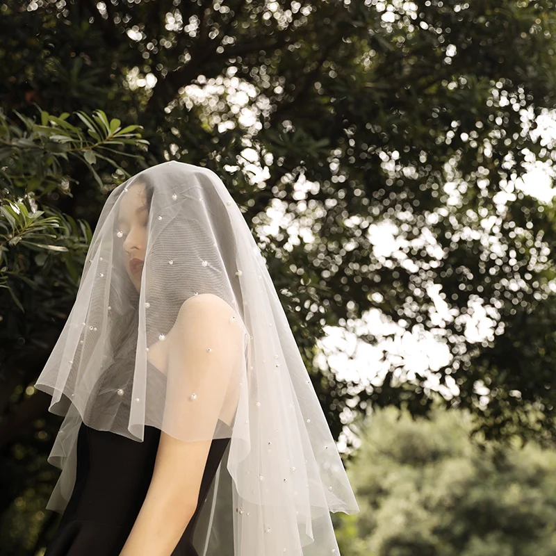 Kaufen Hohe Qualität Weichen 2 Schicht Weiß Elfenbein Ellenbogen Hochzeit Schleier Perlen Braut Schleier mit Kamm Hochzeit Zubehör