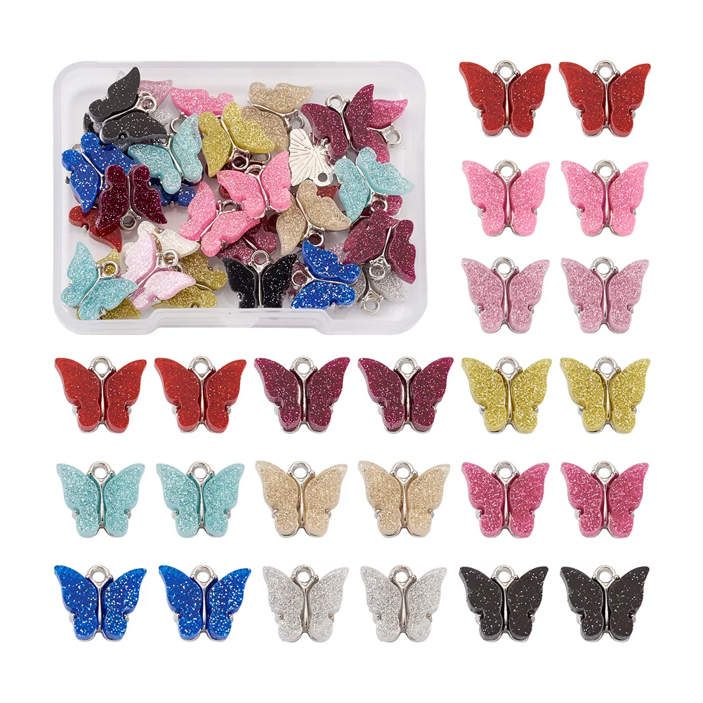 44pcs/Box Alloy Acrylic Butterfly Charms for DIY Earing Bracelet Necklace Making Decor Accessories Mix 11 Color | Украшения и