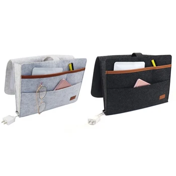 

Household Grey Bed Storage Pockets Felt Bedside Hanging Storage Organizer Holder With Inner Pockets For Bed Table Sofa Organizer