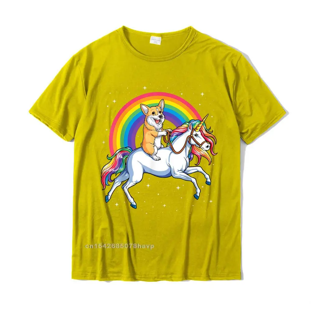 Printing Tshirts Short Sleeve Funny 2021 Popular Men's Mother Day Tees Funny Tops & Tees Round Collar 100% Cotton Corgi Unicorn T shirt Girls Space Galaxy Rainbow Corgicorn T-Shirt__2226. yellow