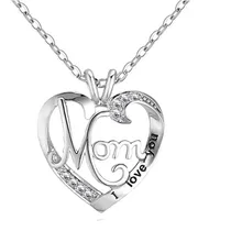 S925 цельное серебряное ожерелье с подвеской для женщин I «Love You Mom» ожерелье с кристалом в виде сердца для подарка на День Матери рождественские украшения