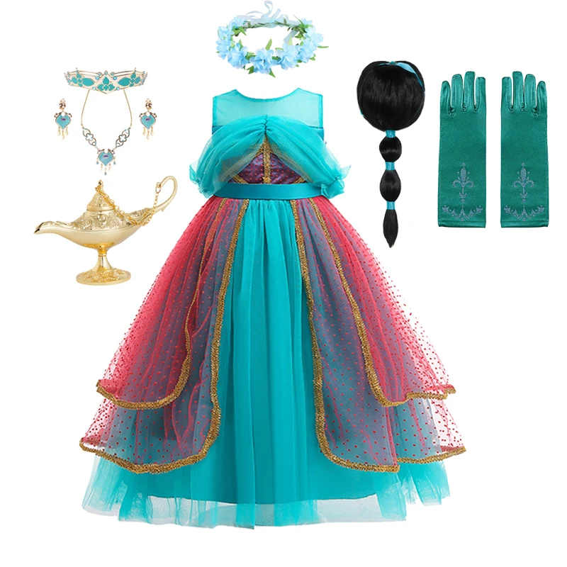 Disney Princess Jasmine Girls Dress Aladdin Lamp Kids Cosplay Costumes Christmas Party Tutu Halloween Clothing |