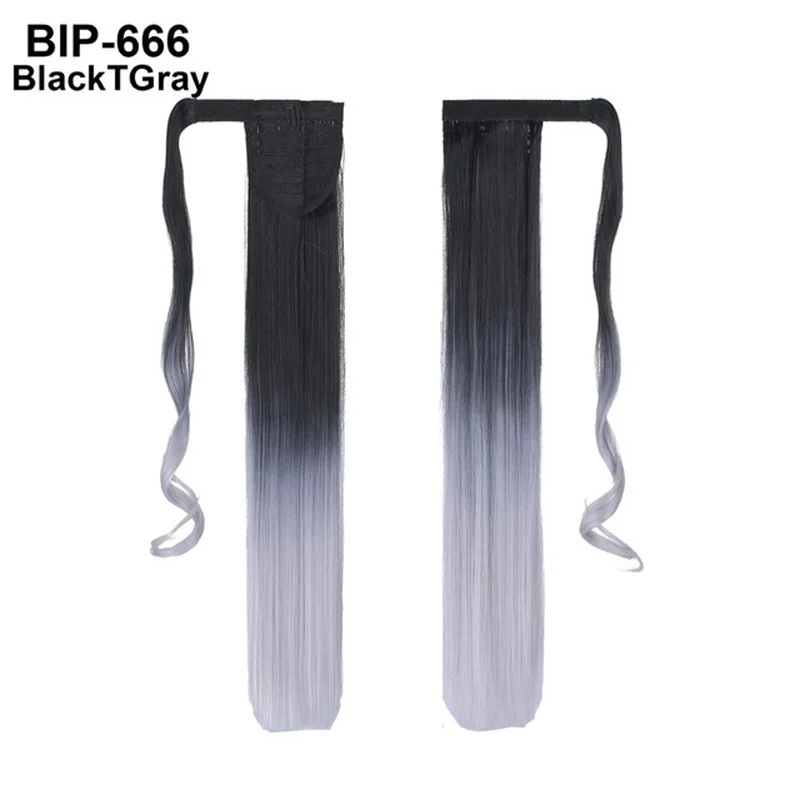 BlackTGray Jeedou прямые синтетические волосы конские хвосты 2" 55 см 90 г красный розовый смешанный цвет Омбре обертывание вокруг конского хвоста наращивание волос - Цвет: BlackTGray