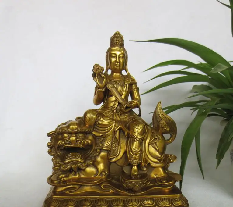 YM 908 чистая бронза, Manjusri, набор статуй Будды, зеленые львы, белые Слоны, крепления, дома и украшения