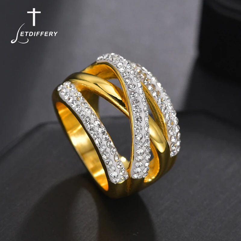 

Letdiffery Luxury Stainless Steel Rings for Women Shining Cubic Zirconia Jewelry Birthday Party Gifts