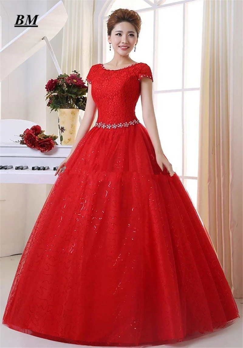 

Newest Red Tulle Ball Gown Quinceanera Dresses 2019 Beading Sweet 16 Dresses Formal Prom Party Gown Vestido De 15 Anos BM70