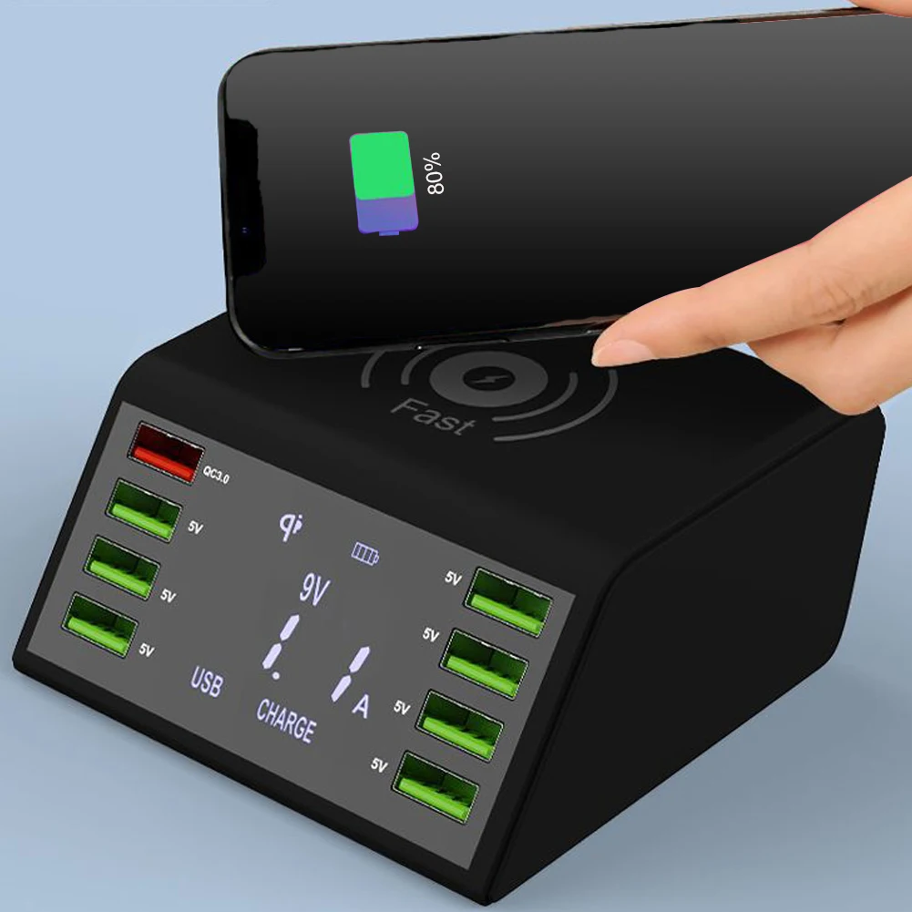8 USB Ports Multifunctional Socket LCD Display Portable Quick Charging Phone Charger Smart Power Adapter Travel Docks Mobile