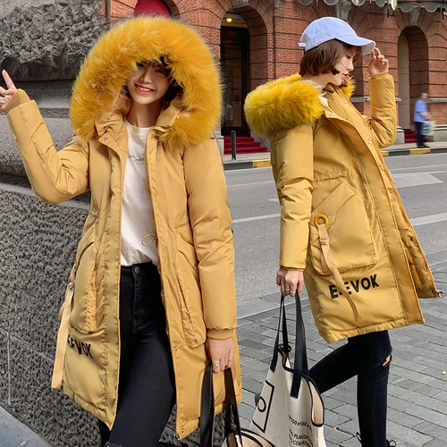 Зимняя куртка женская парка с большими карманами меховой воротник Manteau Femme Hiver Campera Mujer размера плюс Bayan теплое длинное пальто - Цвет: Picture color