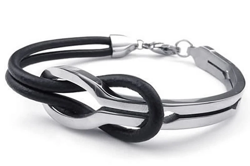 

Jewelry Men's Bracelet, Genuine Leather Stainless Steel Bracelet, Black Silver
