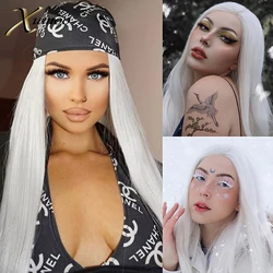 Pure White Synthetic Lace Front Wig Long Bone Straight Lace Front Wigs Cosplay Party Drag Queen Synthetic Wigs For Black Women