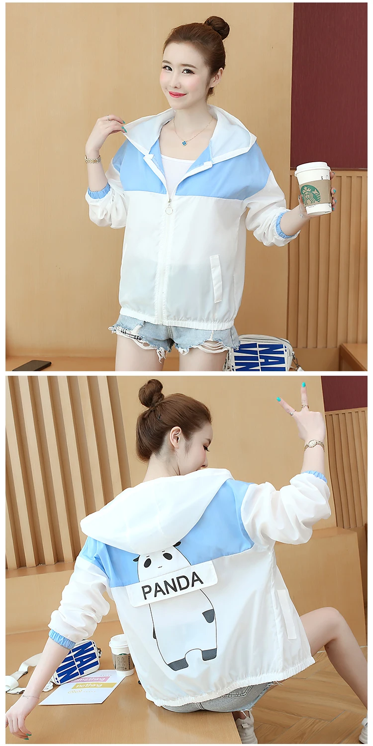 #3526 Summer Jacket Women Loose Panda Printed Casual Beach Sunscreen Jacket Women Short Jacket Coat Woman Thin Spliced Color