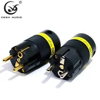 

XSSH Audio YIVO HIFI 2 pin pins pure copper plated gold Rhodium Electrical Connector 18mm AC Female Male power EU Euro IEC Plug